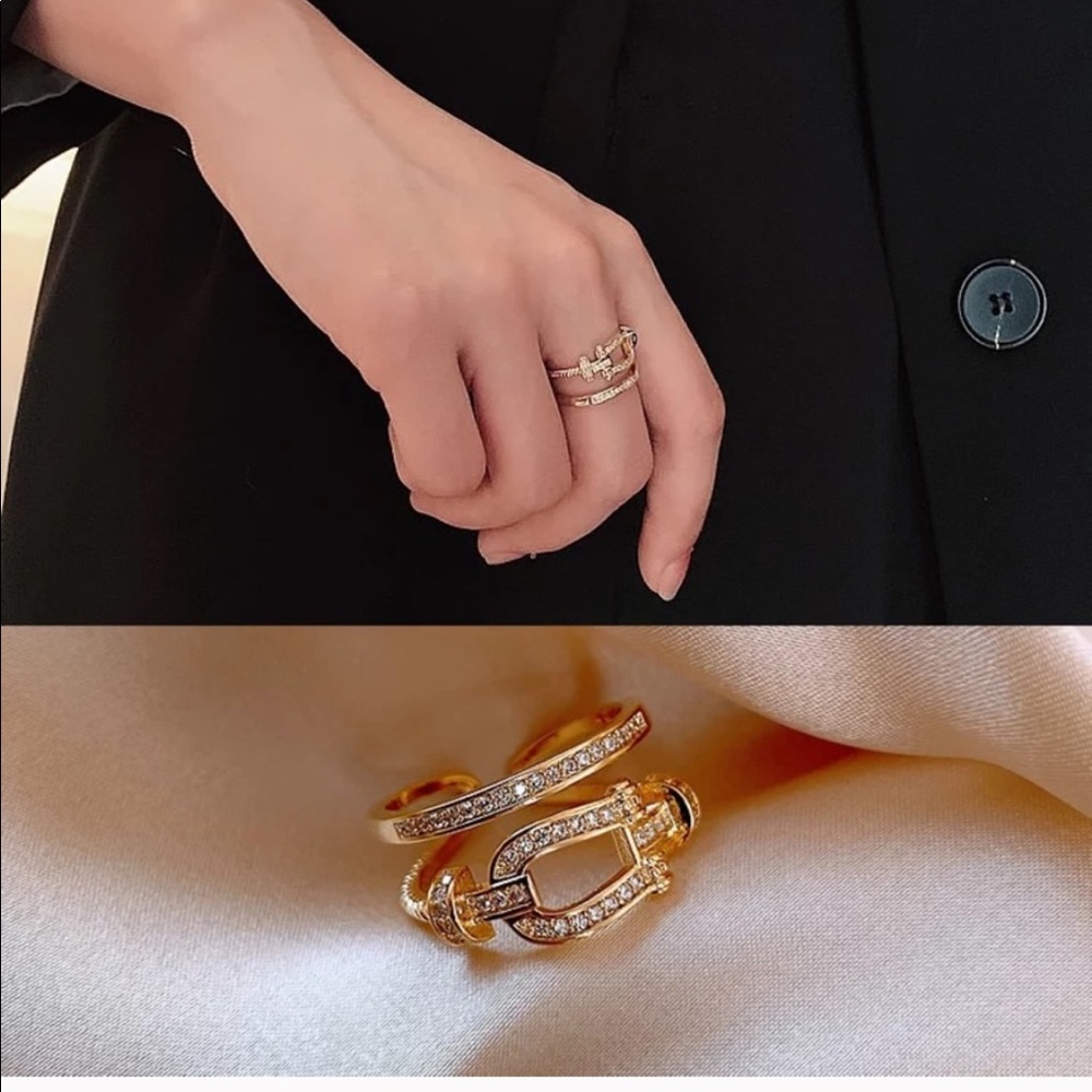 Gold Over Sterling Silver Belted double opening ring